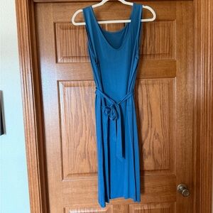 wool& ocean teal Summer Midi Dress with Self-Tie Belt, large
